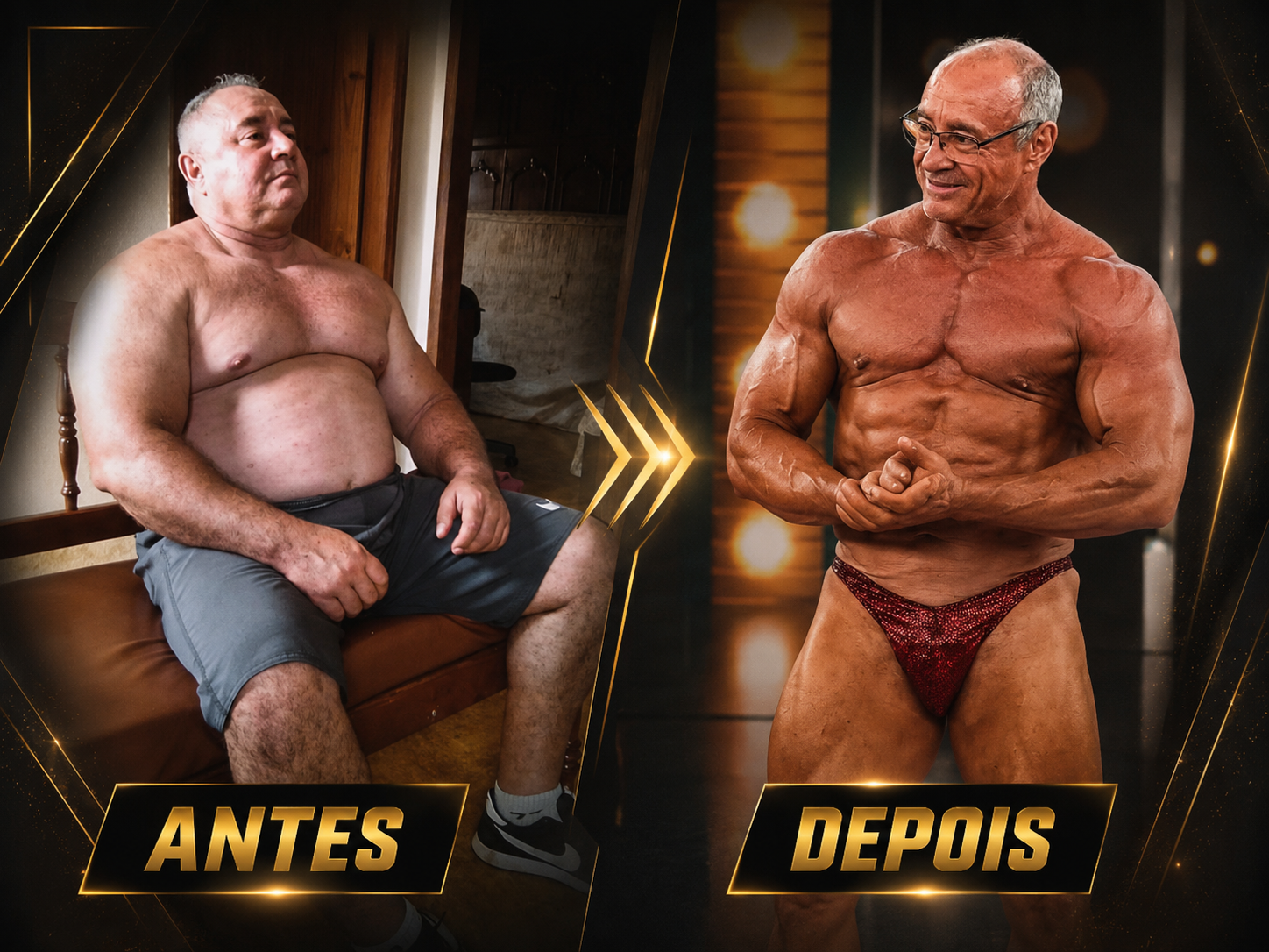 Antes e depois do Vovô Bodybuilder
